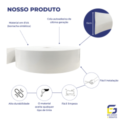 Moldura Rodameio Eva Autocolante Liso 15cm x 5mm Branco