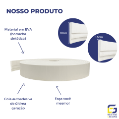 Moldura Teto Rodateto Eva Autocolante Flexível E3 10cm x 1,5cm Branco