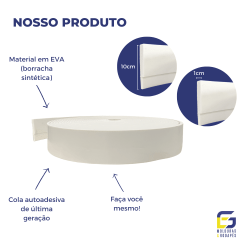 Moldura Teto Rodateto Eva Autocolante Flexível E6 10cm x 1cm Branco